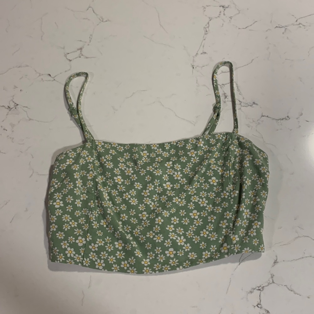 Pacsun XS tank top green with flowers